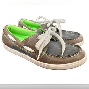 Clarks Boy’s Gray Boat Shoes with Green Accents